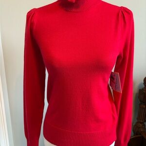 CeCe Ruffled Red Turtleneck Sweater Bright Red Christmas Holiday XS